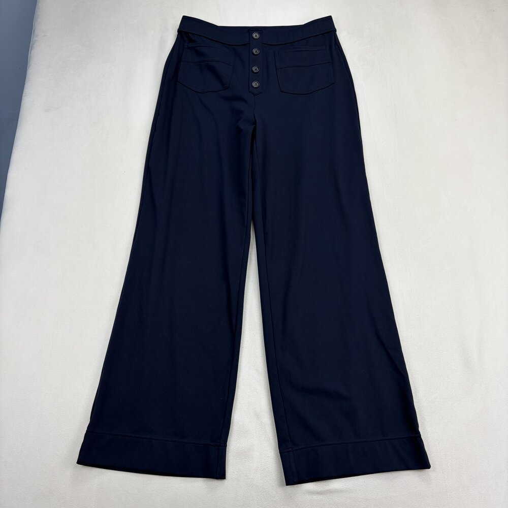 Halara Navy Wide-Leg Button-Front Trousers Size L - Picture 2 of 8